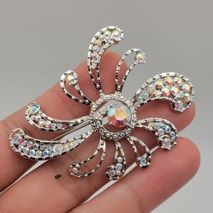 Sparkly Silver AB Crystal Rhinestone Brooch by Butler Signed